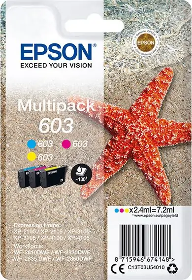 Ngjyrë për printer Epson Ink C13T03U54010 Ink, color, 3×2.4ml, Epson Expression Home XP-2100, 2105, 3100, 3105 WF-2310, e kaltër/kuqe/verdhë