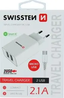 Ładowarka Swissten 2x USB-A 3 A (22051000), i bardhë