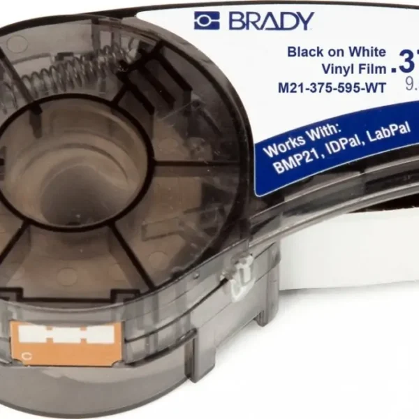 Rrip etiketimi Brady Black on White, 6.4 m, 9.53 mm, i bardhë