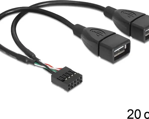 Kabllo USB Delock 83292, USB 2.0 header në 2x USB A, 0.2m, i zi