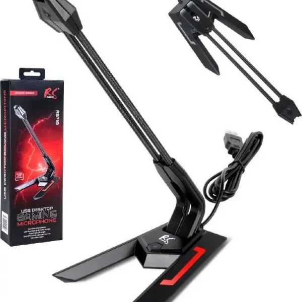 Mikrofon gaming NanoRS RS710, USB, LED, zi e kuqe