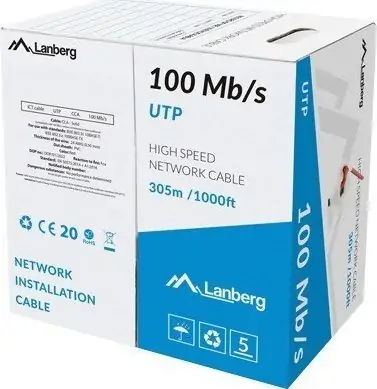 Kabllo rrjeti Lanberg UTP, Cat.5E, CCA, 305m, tel i kuq LCU5-10CC-0305-R