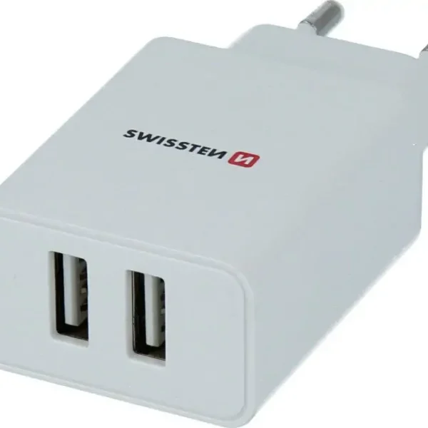Karikues Swissten 2x USB-A 2.1A, i bardhë