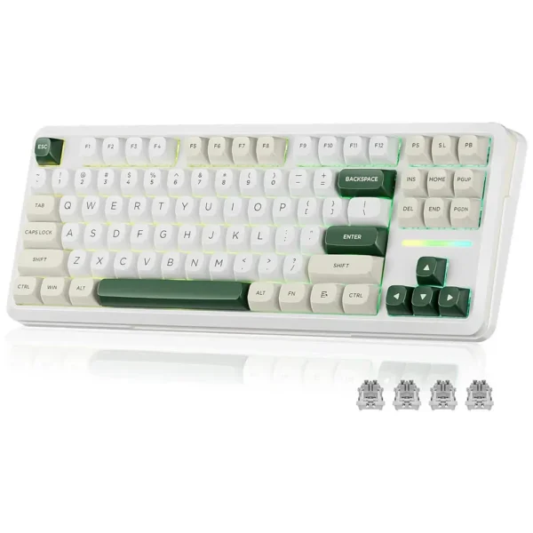 Tastierë Gaming Redragon K734WCG RGB Pro Wildslash / Wired&Wireless / QWERTY – Bardhë/Gjelbër