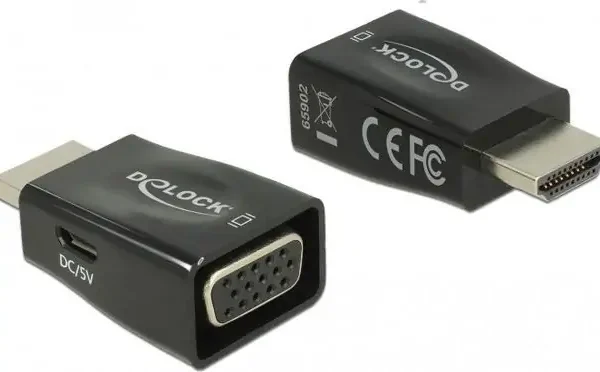 Përshtatës AV Delock (65902), HDMI (M) -> D-Sub (F) + Micro USB (F), i zi