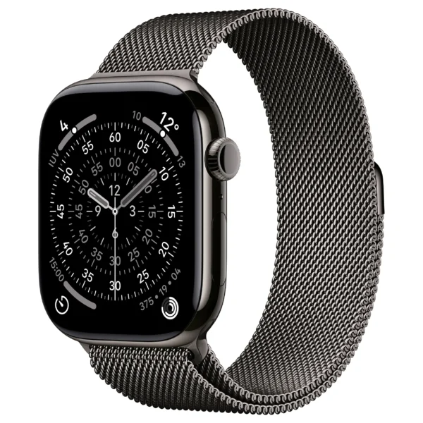 Apple Watch Series 11 / 46mm / GPS + Cellular / Titanium Black Case with Black Milanese Loop – S/M