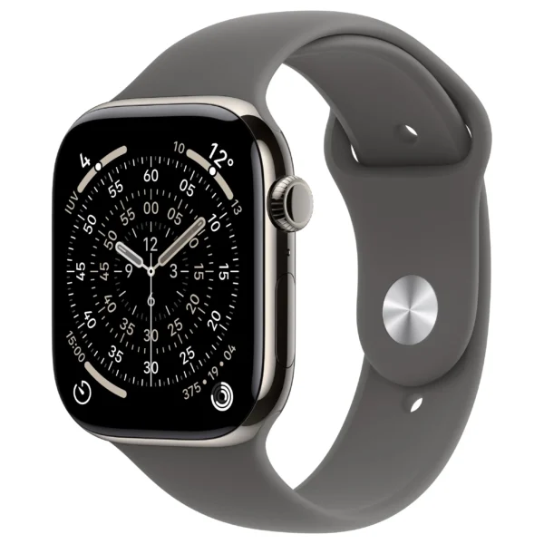 Apple Watch Series 11 / 42mm / Cellular / Natural Titanium Case with Sport Stone Grey Band – M/L