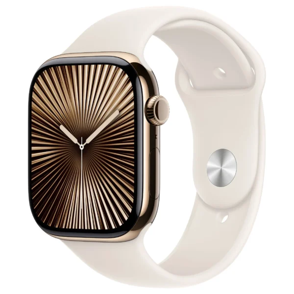 Apple Watch Series 10 / GPS + Cellular / 46mm / Gold Titanium Case with Starlight Sport Band – M/L