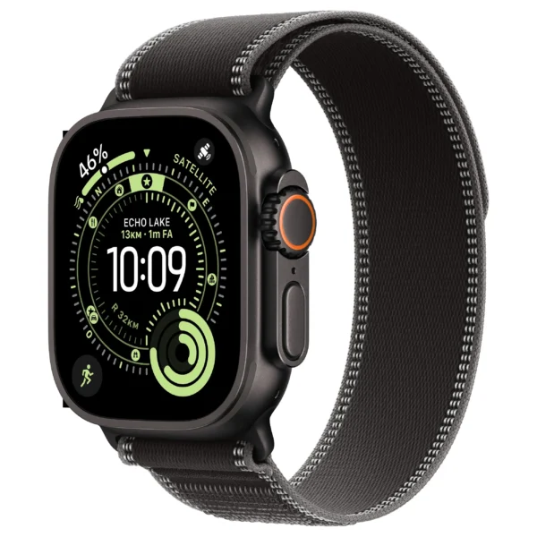 Apple Watch Ultra 3 / Cellular / 49mm / Titanium Black Case with Trail Loop Black Band – S/M
