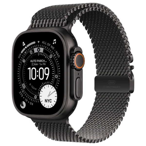 Apple Watch Ultra 3 / Cellular / 49mm / Titanium Black Case with Milanaise Titanium Black Band – Large