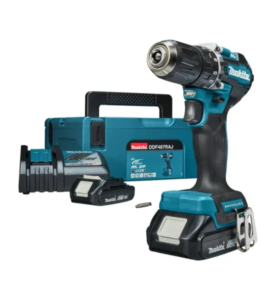 Makita Ddf487Raj Shpuese 18V, 2X Bateri 18V/2.0Ah, Mbushes Dhe Kuti, Lxt