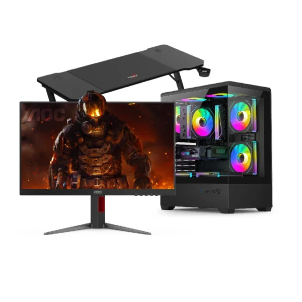 Gaming Bundle Ignite 19 – Intel Core i7-12700KF, RTX 5060 8GB, 16GB RAM, 512GB NVMe SSD + Tavolinë Gaming + Monitor 23.8″ 200Hz