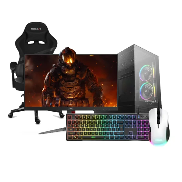 Gaming Bundle Flare 6- Ryzen 5 5600X, RTX 5060 8GB, 16GB DDR4 , 512GB SSD, Monitor AOC 24G4HA 23.8-inch 200Hz FHD Monitor,Gaming Chair Huzaro Force 4.4 Carbon,Gaming Mouse Trust GTX 922W Ybar,Gaming Keyboard Genius Scorpion K7