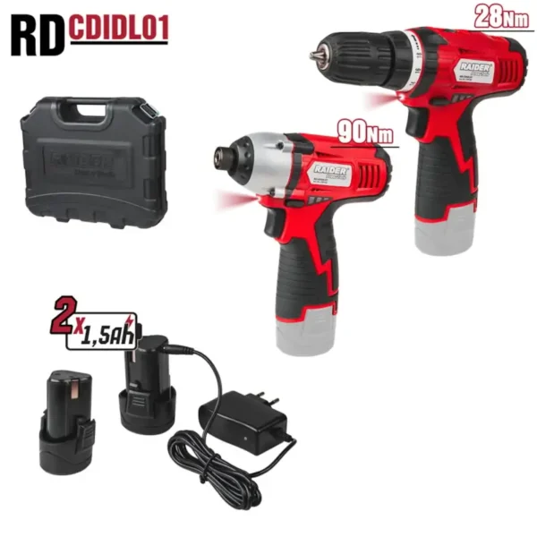 Raider Set 12V, Stërvitje Pa Kabllo Dhe Kaçavidë Goditëse, 2 Bateri 1.5Ah – Rd-Cdidl01