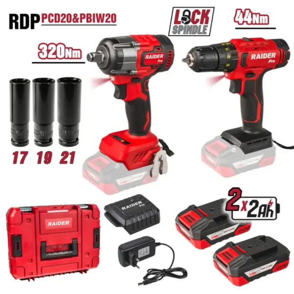 R20 Trapan Dhe Çelës Brushless 320Nm 2X2Ah Valixhe Rdp-Pcd20&Pbiw20