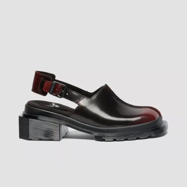 Dr. Martens Women’s Maybole Square Toe Rub Off Leather Mules – Cherry Red