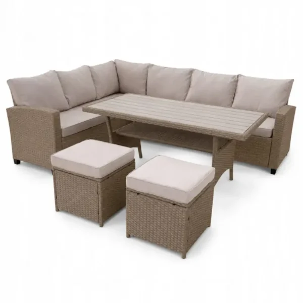 Set Mobiliesh Kopshti “Cesme”: Këndore + Tavolinë + 2 Pufe