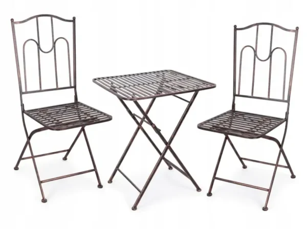 Set Mobiliesh Kopshti, Tavolinë Katrore + 2 Karrige, Bronz Antik