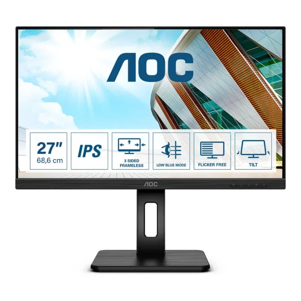 Monitor, 68,6cm/27″ (1920 x 1080) AOC 27P2Q Full HD 4ms IPS HDMI VGA DVI DP USB 16:9 Black