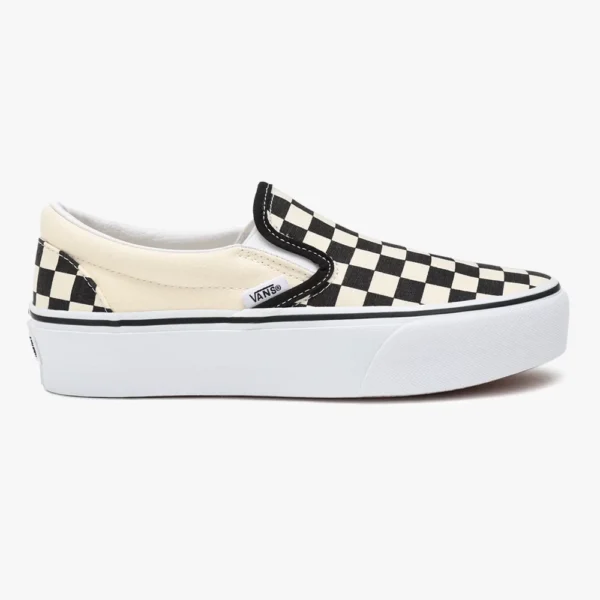 Vans Women’s Checkerboard Classic Slip On Platform Shoes – Black / White